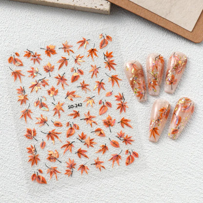 2pcs 3D Autumn Nail Stickers – Laser Maple Leaf Nail Art Decals for Fall Manicure Decoration