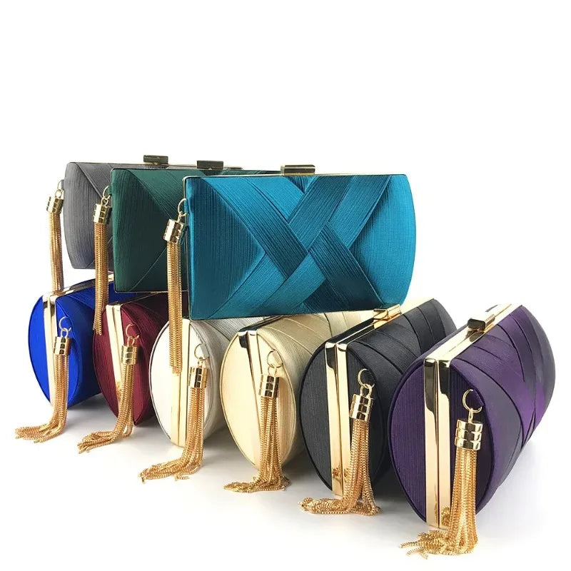 Women's Tassel Evening Clutch Bag with Chain Strap Elegant Wedding Party Shoulder Handbag
