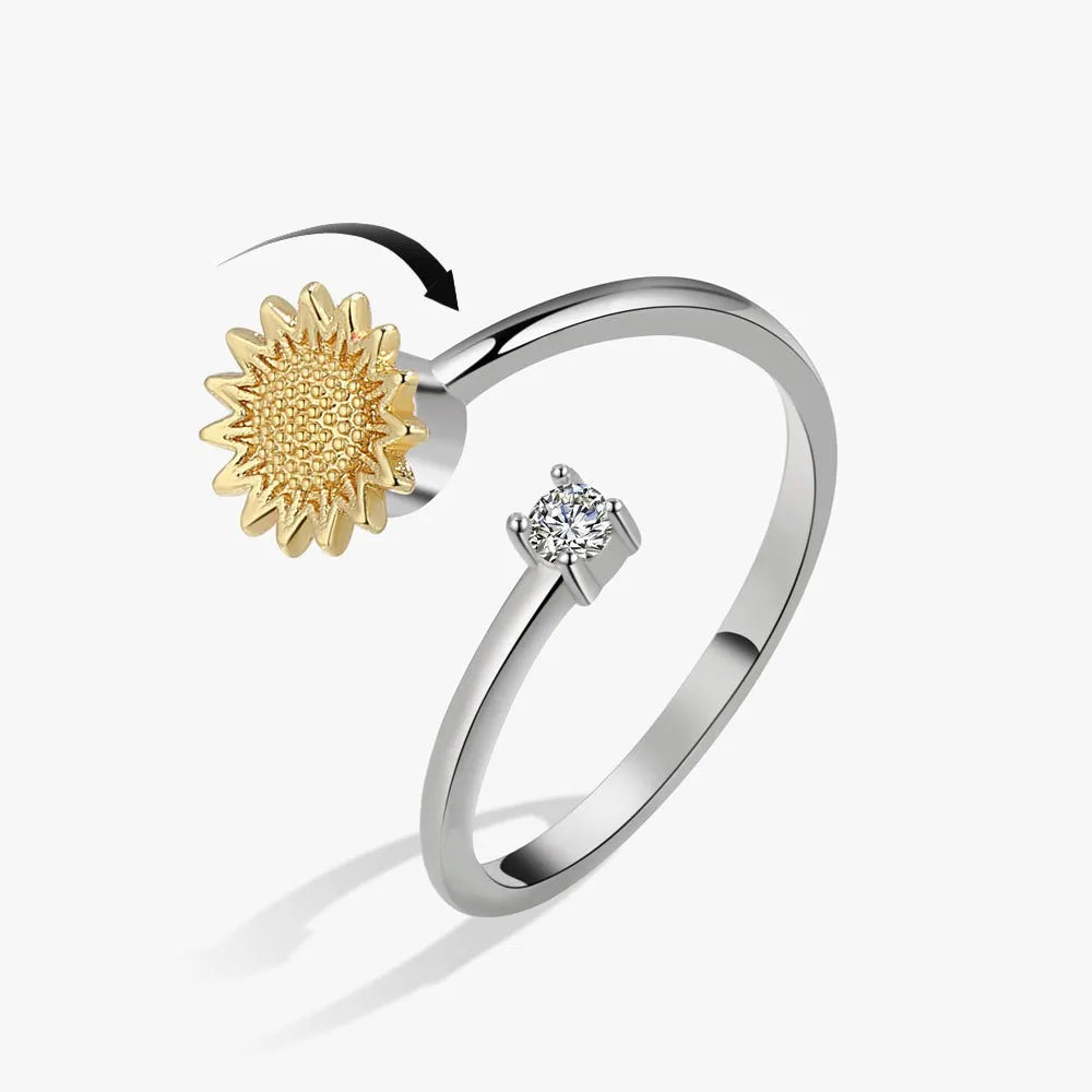 Anillo giratorio antiestrés de mariposa y flor con diamantes de imitación – Anillo giratorio antiansiedad para mujer | Joyería ajustable para aliviar el estrés