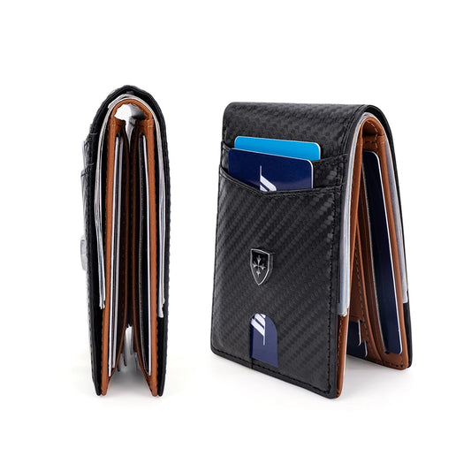 Billetera Delgada de Cuero para Hombre con Clip para Billetes RFID Bloqueo Bolsillo Frontal Tarjetero Bifold