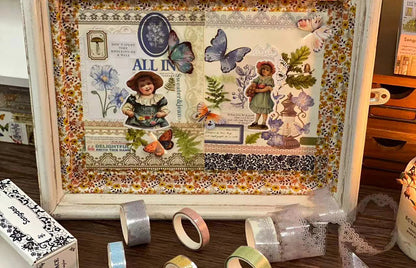 Juego de 6 rollos de cinta washi PET retro de encaje – Cinta adhesiva decorativa para diario, álbum de recortes, bullet journal y manualidades