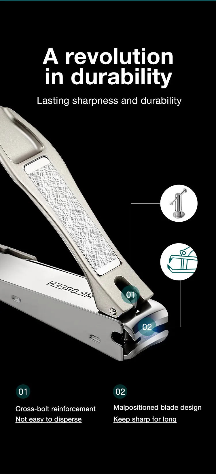 Coupe-ongles anti-éclaboussures en acier inoxydable MR.GREEN – Coupe-ongles de précision au design bionique pour la manucure