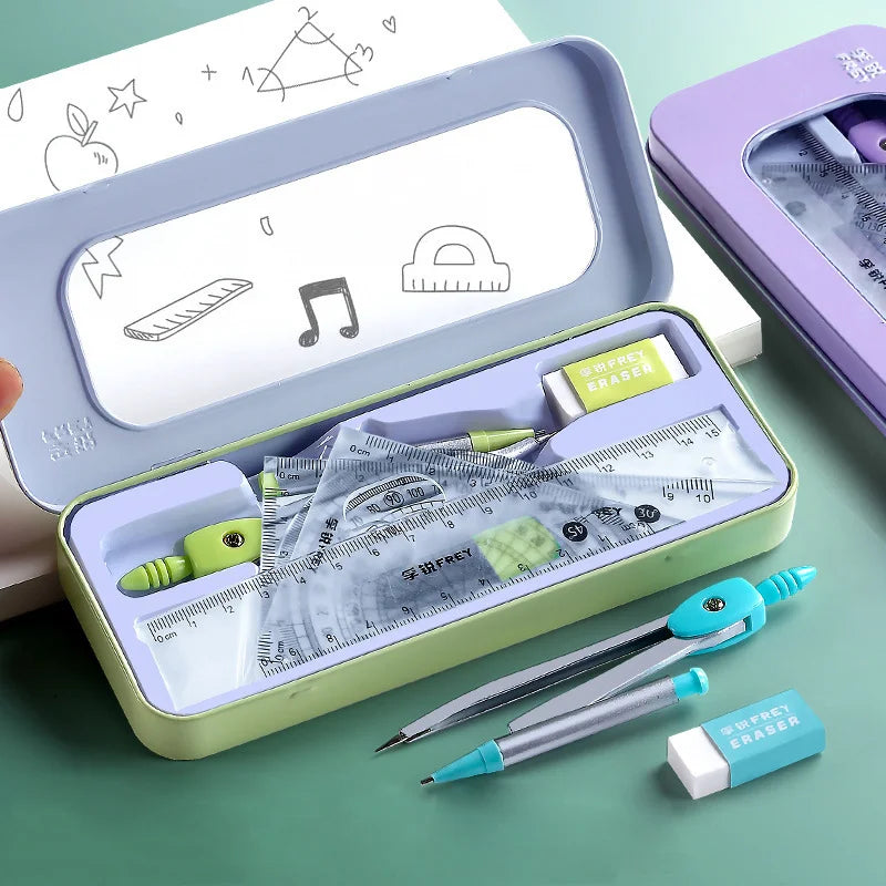 8PCS Geometry Set – Compass & Ruler Mathematical Drawing Kit with Pencil for Students School Supplies