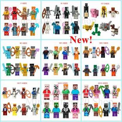 Lot de 8 mini-blocs de construction inspirés de Minecraft – Creeper, Ender Dragon, Steve, Squelette et Cheval, jouets de construction à faire soi-même, blocs de construction créatifs à collectionner pour enfants
