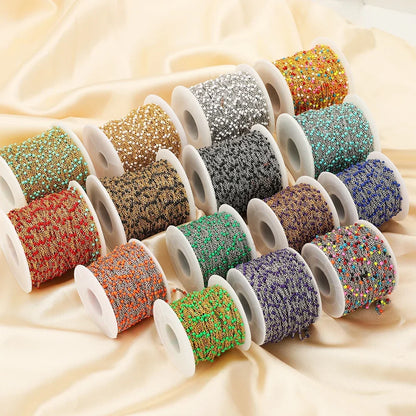 Cadena de eslabones de cuentas de esmalte dorado de acero inoxidable de 2M – Cadena DIY de aceite de goteo para collares, pulseras y suministros de fabricación de joyas
