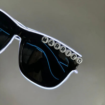 Just Married LED Heart Glasses – Light-Up EL Neon Glasses for Weddings, Engagements & Bridal Showers