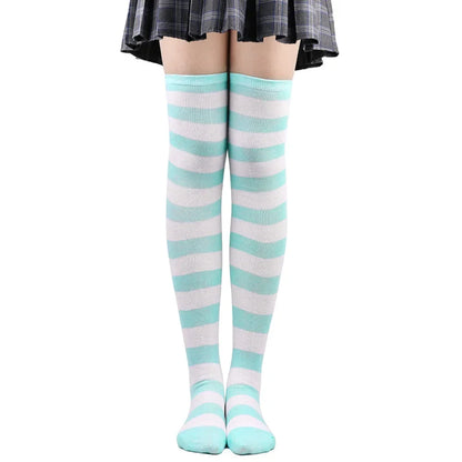 Thigh High Socks Women Over Knee Striped Polka Dot Stockings Black White Pink Lolita Cosplay Harajuku Y2K Kawaii