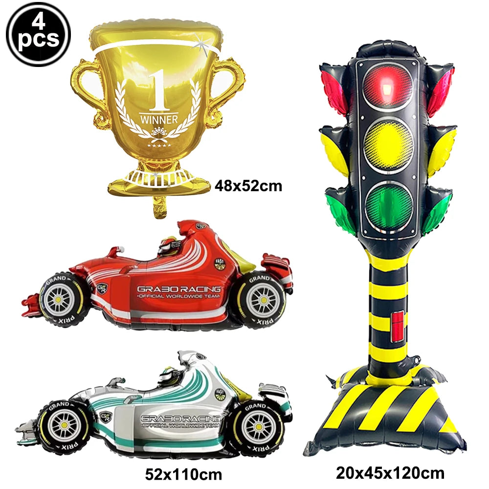 Racing Car Birthday Party Decorations – Race Car, Tire Wheel, Traffic Cone & Checkered Balloons for Kids' Racing-Themed Parties