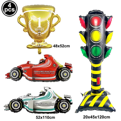 Racing Car Birthday Party Decorations – Race Car, Tire Wheel, Traffic Cone & Checkered Balloons for Kids' Racing-Themed Parties