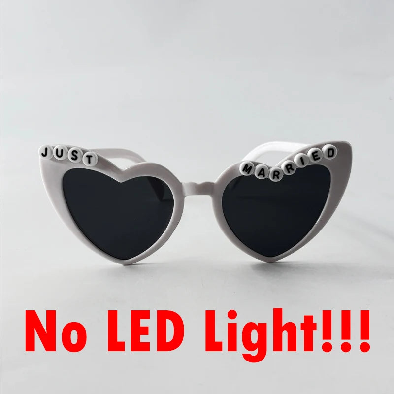 Just Married LED Heart Glasses – Light-Up EL Neon Glasses for Weddings, Engagements & Bridal Showers