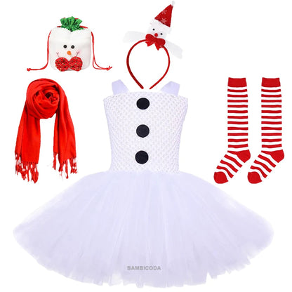 Girls Snowman Cosplay Costume – Fancy Tutu Dress for Stage Shows, Parties, Carnival & Halloween, Ages 3–10Y