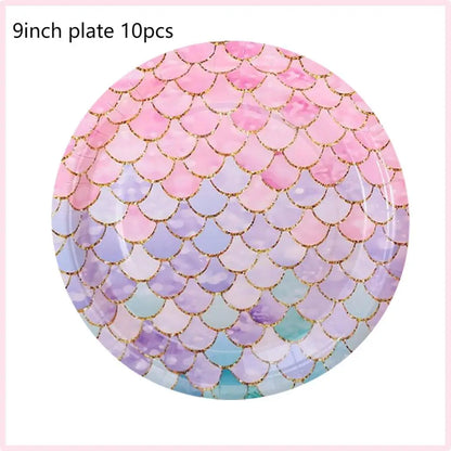 Mermaid Birthday Party Decorations Set – Balloons, Tableware, Tablecloth & Hanging Banner for Kids' Parties, Favors & Supplies Kit