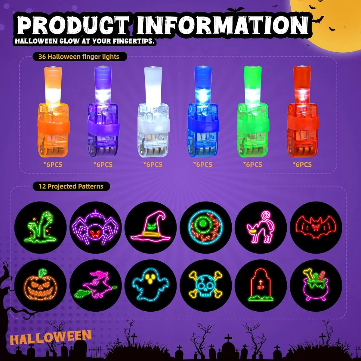 Halloween LED Finger Lights Toys, Bright Glowing Finger Lamps, Halloween Party Favors, Trick or Treat Goodie Bag Fillers, Kids' Spooky Party Gifts and Costume Accessories