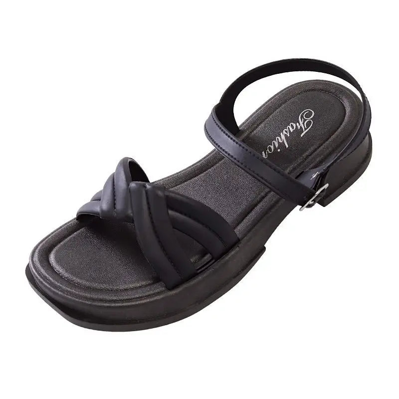 Sandales à talons épais pour femme – Chaussures d'été décontractées à enfiler, sandales mode confortables à talon bas pour un usage quotidien