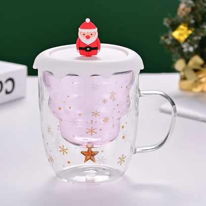 Christmas Tree Glass Cup – Transparent Double-Wall Heat-Resistant Couples Mug with Snowflake Design, Creative Coffee & Drinking Cup Gift