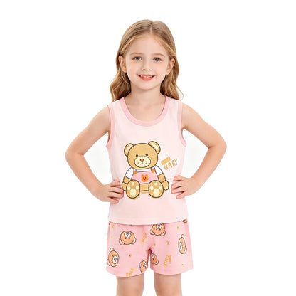 Kids 100% Cotton Pajama Set Sleeveless Tank Top & Shorts Summer Sleepwear for Boys & Girls