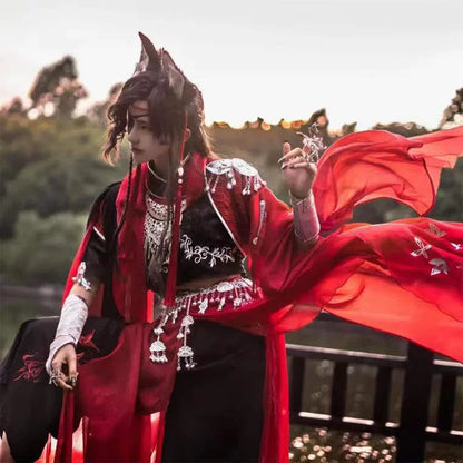 Heaven Official’s Blessing (Tian Guan Ci Fu) Hua Cheng Cosplay Costume – Red Chinese Hanfu Uniform Outfit for Halloween, Roleplay & Anime Events