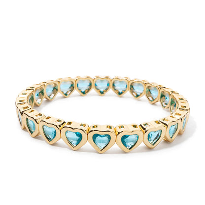 Brazalete de puño elástico para mujer 2024 Gold Love con diamantes de imitación color melocotón, joyería de moda