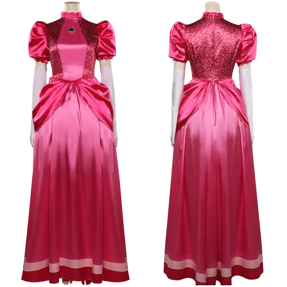 Princess Peach Cosplay Costume – Pink Fantasy Dress Set with Crown (Adult Women Halloween/Carnival Party Outfit, Includes Swimsuit Style Disguise)