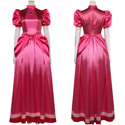 Princess Peach Cosplay Costume – Pink Fantasy Dress Set with Crown (Adult Women Halloween/Carnival Party Outfit, Includes Swimsuit Style Disguise)
