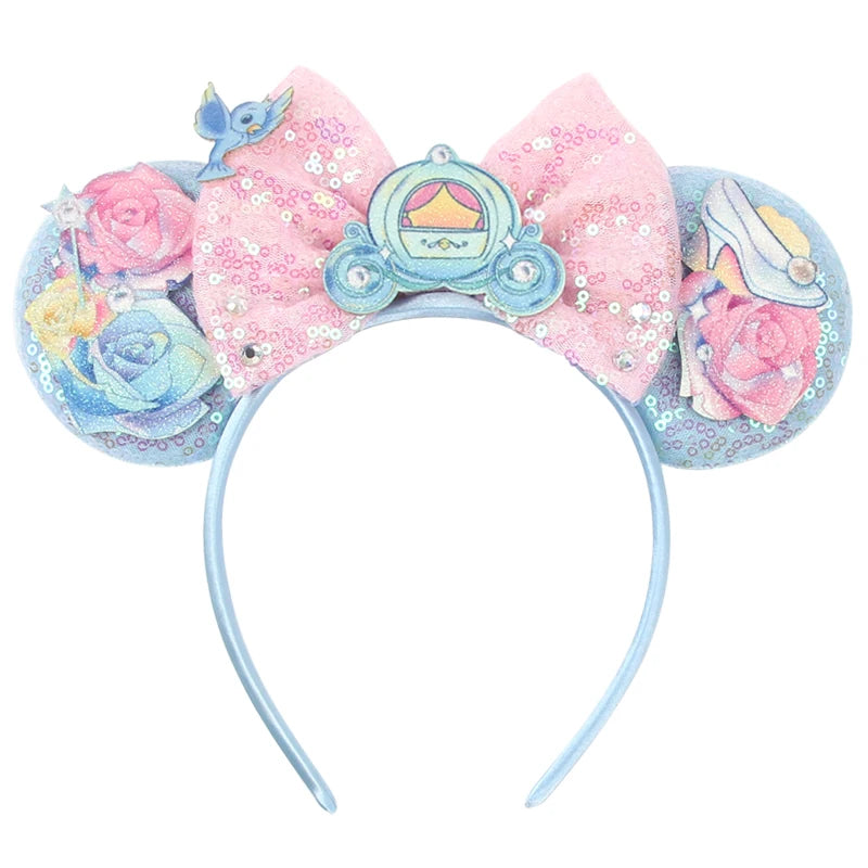 Diadema de orejas de Mickey Mouse de Lilo & Stitch – Lazo de lentejuelas de 5" Accesorio para el cabello de dibujos animados para mujeres y niñas | Diadema para fiestas y festivales