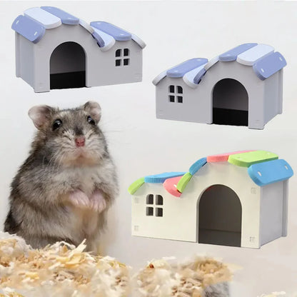Wooden Hamster Hideout & Rainbow House – Assembled Small Animal Nest with Totoro-Inspired Design, Hamster Villa & Activity Toy