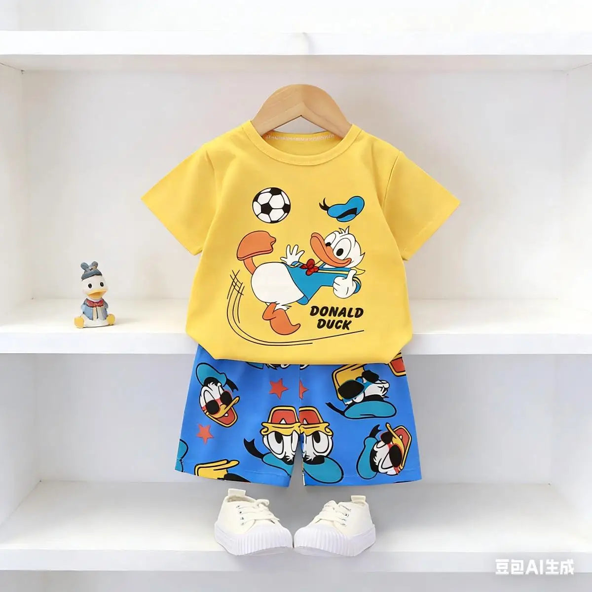 Ensemble d'été Donald Duck pour enfants – Survêtement 2 pièces pour garçons avec t-shirt et short, tenue décontractée pour bébés de 1 à 4 ans, vêtements de jeu confortables pour l'été