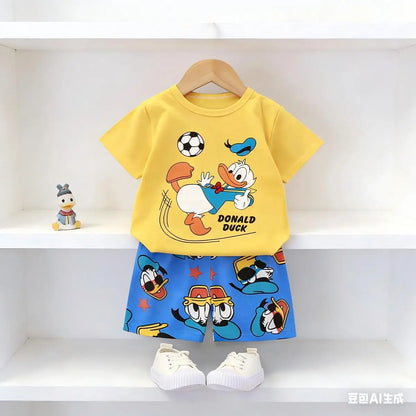 Ensemble d'été Donald Duck pour enfants – Survêtement 2 pièces pour garçons avec t-shirt et short, tenue décontractée pour bébés de 1 à 4 ans, vêtements de jeu confortables pour l'été