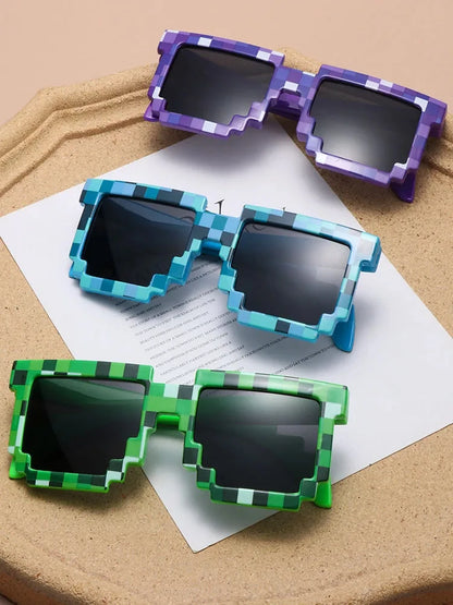 Funny Kids Pixel Sunglasses – Square Mosaic Cosplay Eyewear for Action Game-Themed Parties, Costume Accessories & Children's Gifts