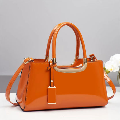 Women's Glossy Leather Tote Bag – Large Square Shoulder & Crossbody Handbag, Stylish Fashion Purse for Everyday Use