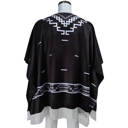 Clint Eastwood Inspired Cowboy Poncho Cosplay Costume – Men’s Aztec Pattern Serape Shawl Cape with Hat for Halloween & Movie Roleplay