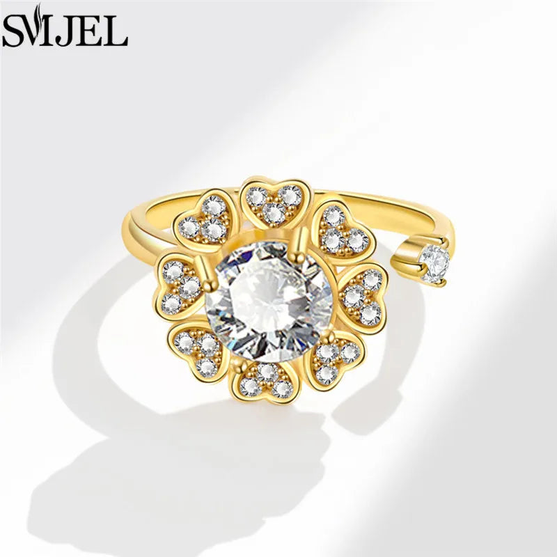Cherry Blossom Rotating Fidget Spinner Ring – Cute Cat, Bee, Bunny & Butterfly Anti-Anxiety Ring for Women | Adjustable Stress Relief Jewelry