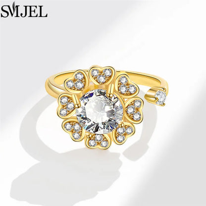 Cherry Blossom Rotating Fidget Spinner Ring – Cute Cat, Bee, Bunny & Butterfly Anti-Anxiety Ring for Women | Adjustable Stress Relief Jewelry