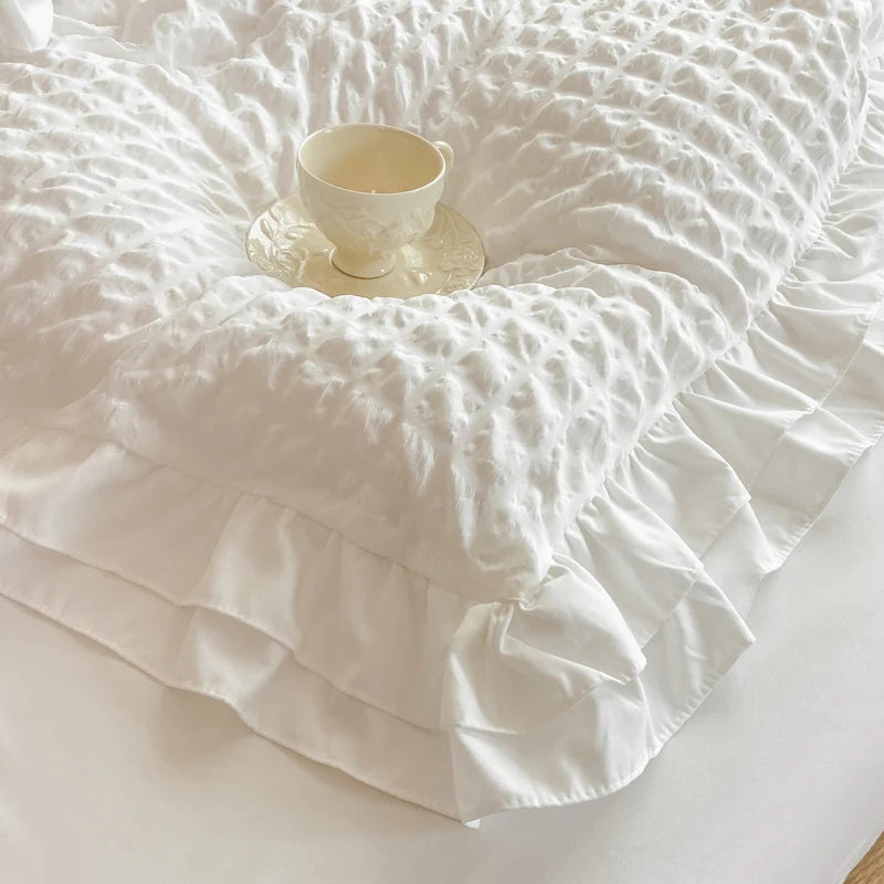 Juego de ropa de cama de 3 piezas de encaje coreano Seersucker – Juego de funda nórdica y fundas de almohada para dormitorio y habitación de invitados
