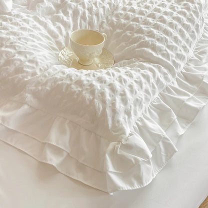 Juego de ropa de cama de 3 piezas de encaje coreano Seersucker – Juego de funda nórdica y fundas de almohada para dormitorio y habitación de invitados