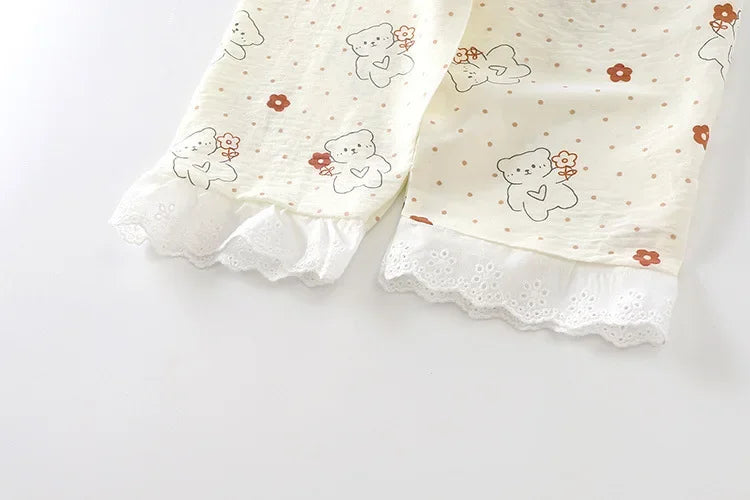 Conjunto de pijama de encaje floral para niñas – Traje de dormir de princesa de manga larga holgado con pantalones para niños