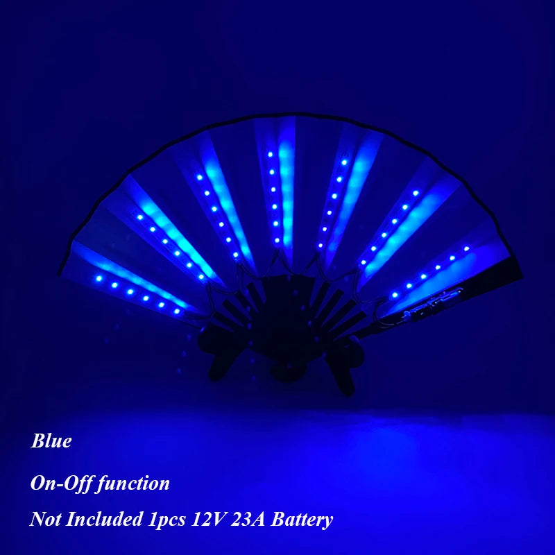Ventilador de Mano Plegable con Luz LED – Ventilador Luminoso de 10 Pulgadas para Raves, Discotecas, Festivales y Fiestas