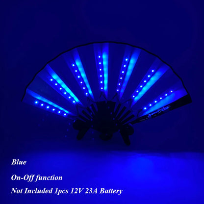 Ventilador de Mano Plegable con Luz LED – Ventilador Luminoso de 10 Pulgadas para Raves, Discotecas, Festivales y Fiestas
