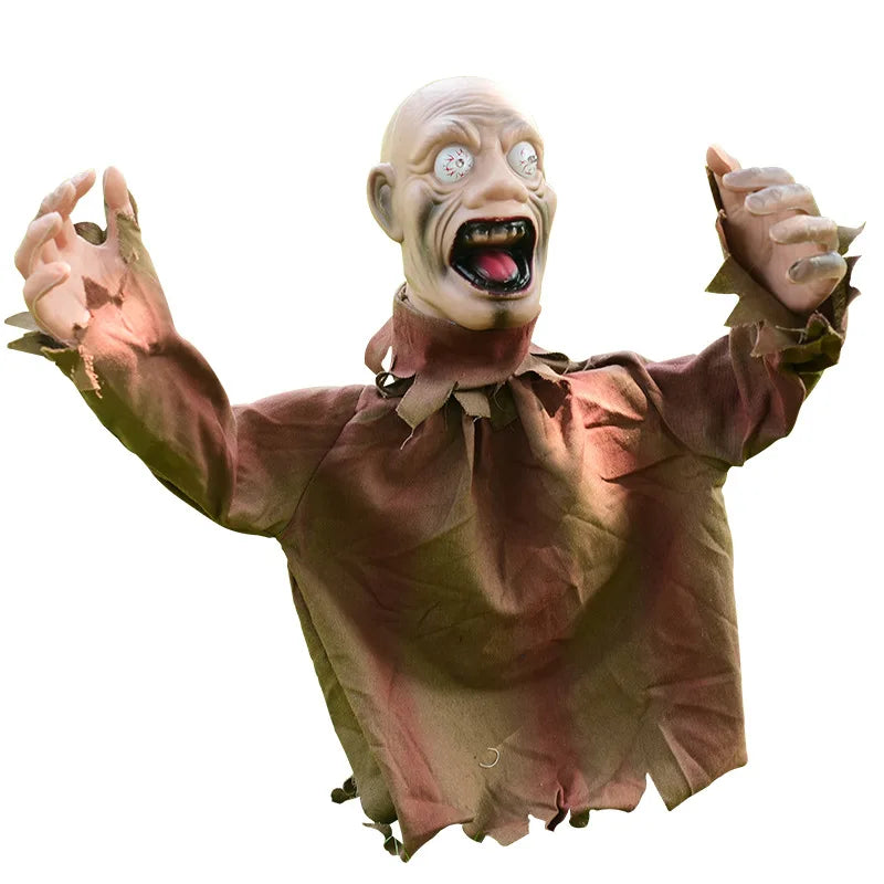 Halloween Voice-Controlled Luminous Ghost Decoration, Large Swinging LED Hanging Ground Stake Prop, Scary Sound-Activated Outdoor Horror Scene Decor for Halloween Parties and Haunted Houses