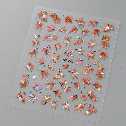 2pcs 3D Autumn Nail Stickers – Laser Maple Leaf Nail Art Decals for Fall Manicure Decoration