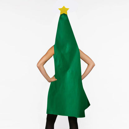 Women's Christmas Tree Costume Dress, Sleeveless Green Tinsel Hooded Dress with Colorful Ball Ornaments, Adult Christmas Cosplay Outfit for Holiday Parties and Festive Events