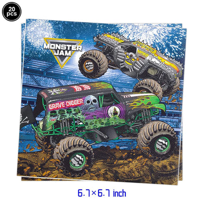 Monster Truck Birthday Party Supplies – Disposable Plates, Napkins, Banner & Tablecloth for Kids' Boys' 2nd Birthday Decorations