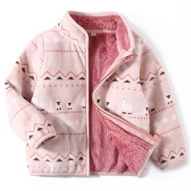 Girls Heart Print Fleece Jacket 2-8T, Cute Thick Winter Coat with Zipper, Warm Baby and Toddler Outerwear for Cold Weather