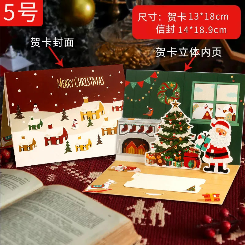 3D Santa Christmas Greeting Card – Folding Merry Christmas Best Wishes Card, Xmas Gift, New Year Blessing & Thank You Postcard