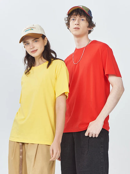 T-shirt Solide 100% Coton Femme Manches Courtes Col Rond Ample Décontracté Sportif Été Haut Blanc Noir