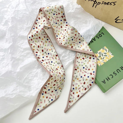 Khaki Nude Silk Scarf Hair Band – Vintage Satin Ribbon Bow Hair Accessory for Women | Elegant Fashion Hair Tie