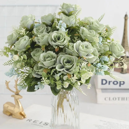 Ramo de Rosas Peonías Blancas Artificiales de 30cm – Flores Falsas de Seda con 5 Flores Grandes y 4 Capullos para Ramos de Novia, Decoración del Hogar y Arreglos Florales