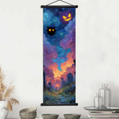 Pokémon Gengar, Squirtle y Mimikyu Noche Estrellada – Lienzo Decorativo Enrollable para Pared – Regalo para Decoración del Hogar
