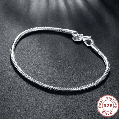 Pulsera con dije de hueso de serpiente de plata esterlina 925 – Pulsera de cadena suave y lisa hecha a mano de joyería fina para mujeres y para regalo