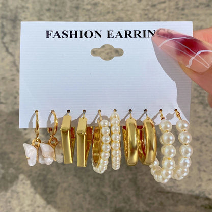 Boucles d'oreilles créoles dorées grand cercle pour femmes, ensemble bohème vintage, perle, cœur, zircon, clous, bijoux cadeau